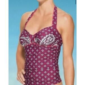 Athleta Sara Namaste Raspberry Purple Padded Wired Cup Halter Tankini Top 36 B/C